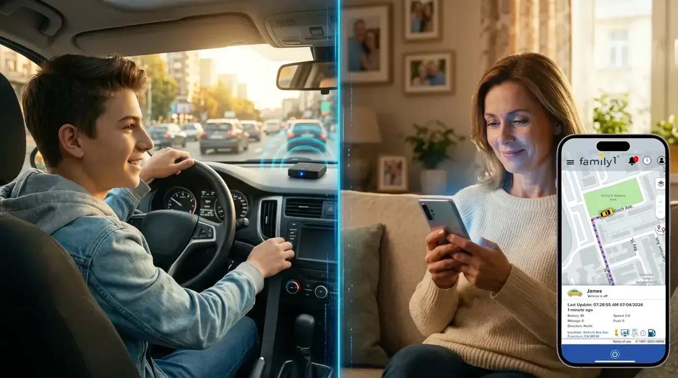 Teen driving while parent monitors location on phone