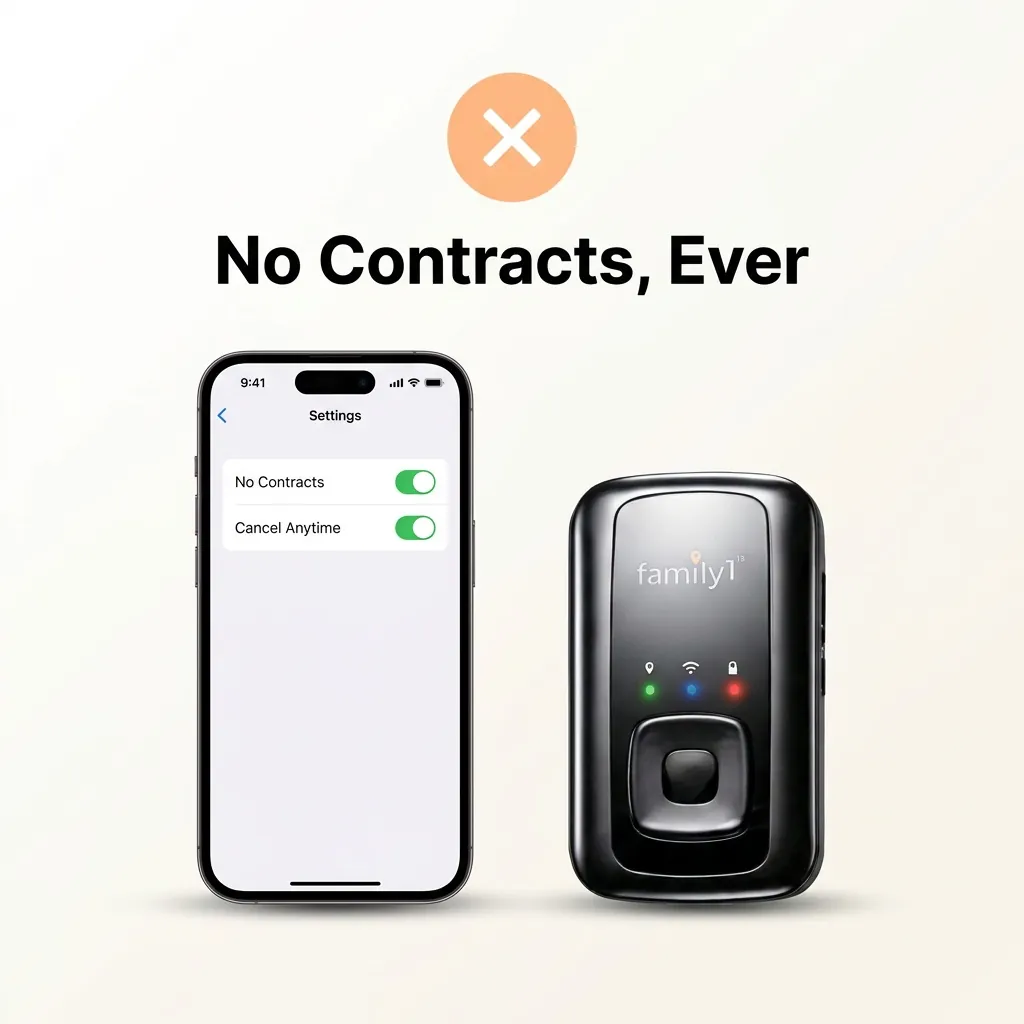 Family1st GPS Tracker with No Monthly Fees — close-up feature shot of the device