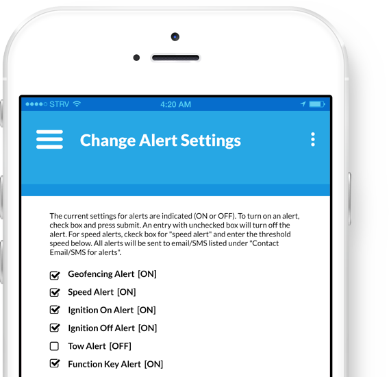 Family1st App Screen whosing Alert settings